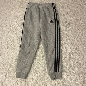 Adidas Kids Gray Joggers with Black Stripes